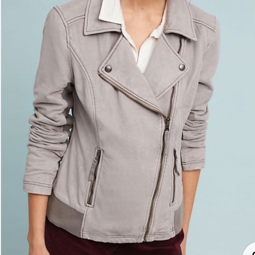 Anthropologie Marrakech Gray Faux Suede Moto Jacket Size XS Boho Streetwear